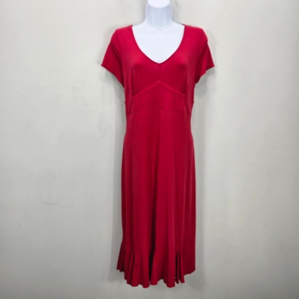 George Y2K Babydoll Midi Dress L Red Empire Waist Flare Hem Grunge Whimsigoth